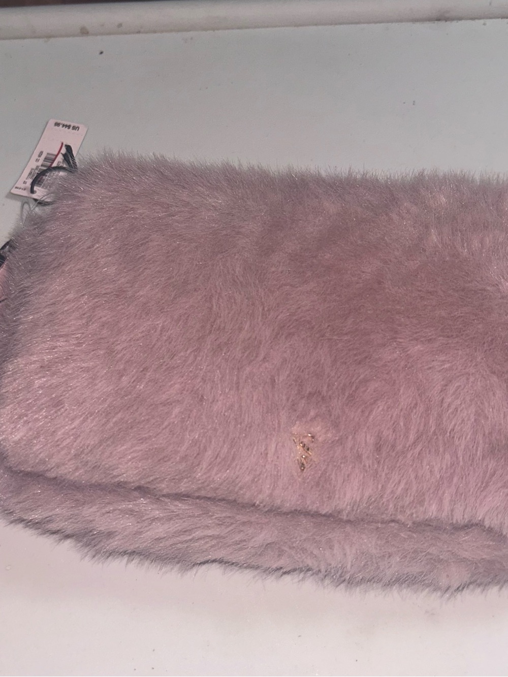 Victoria's Secret Blush Pink Faux Fur Fold-Over Clutch with Gold Accent